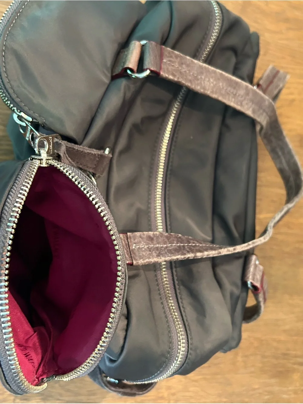 MZ Wallace Charcoal Nylon Shoulder Bag with Dual Front Pockets